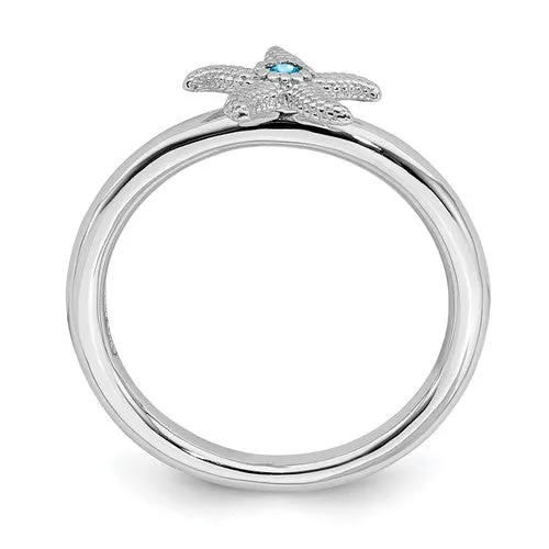 Sterling Silver Stackable Expressions Blue Topaz Starfish Ring