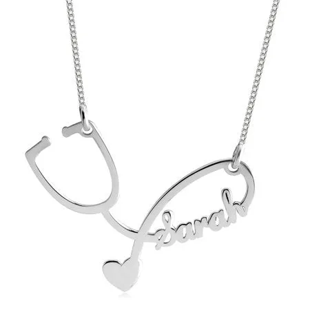 Stethoscope Necklace 14k White Gold