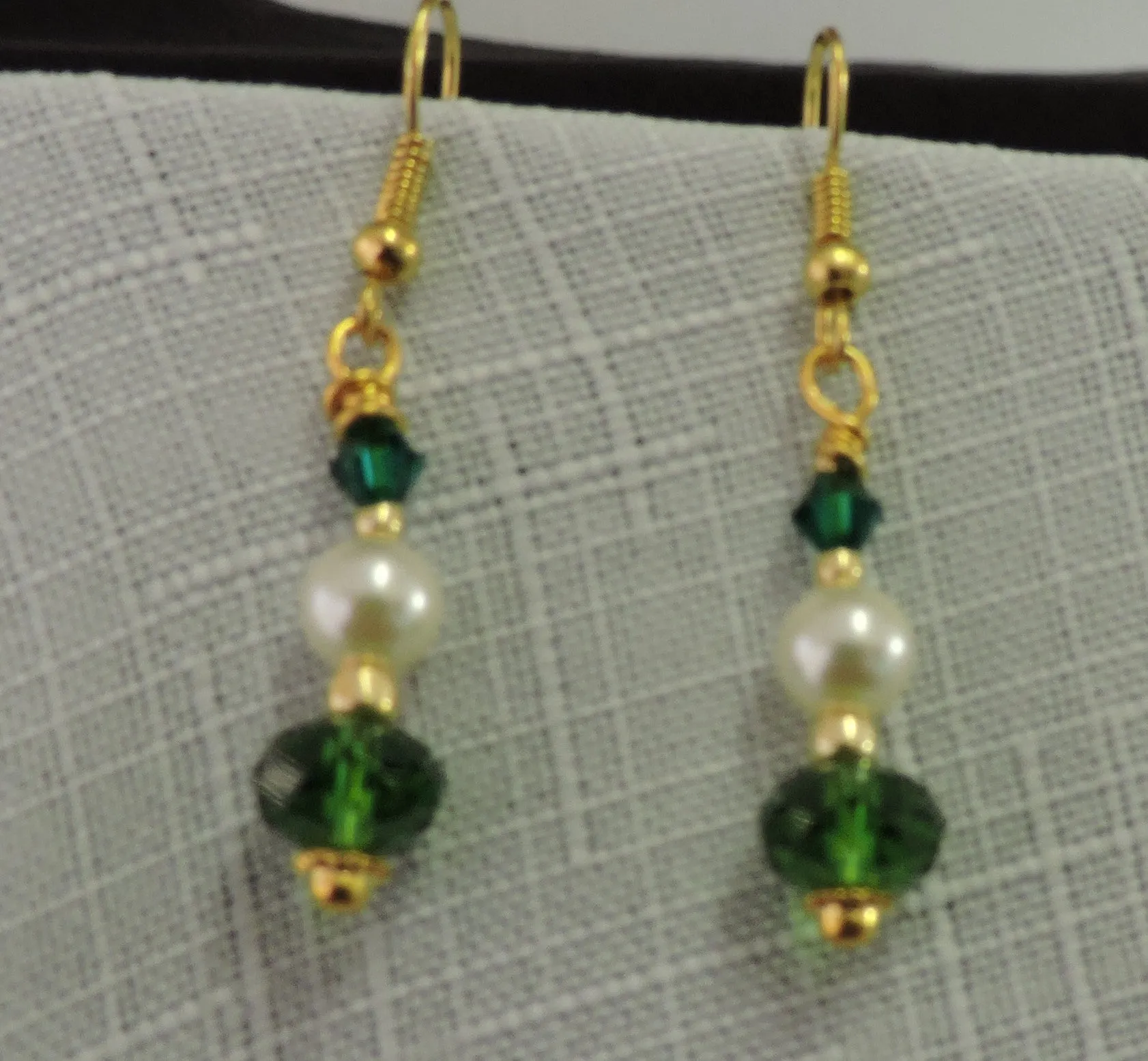 Swarovski Green Crystal and Pearl Dangle Earrings