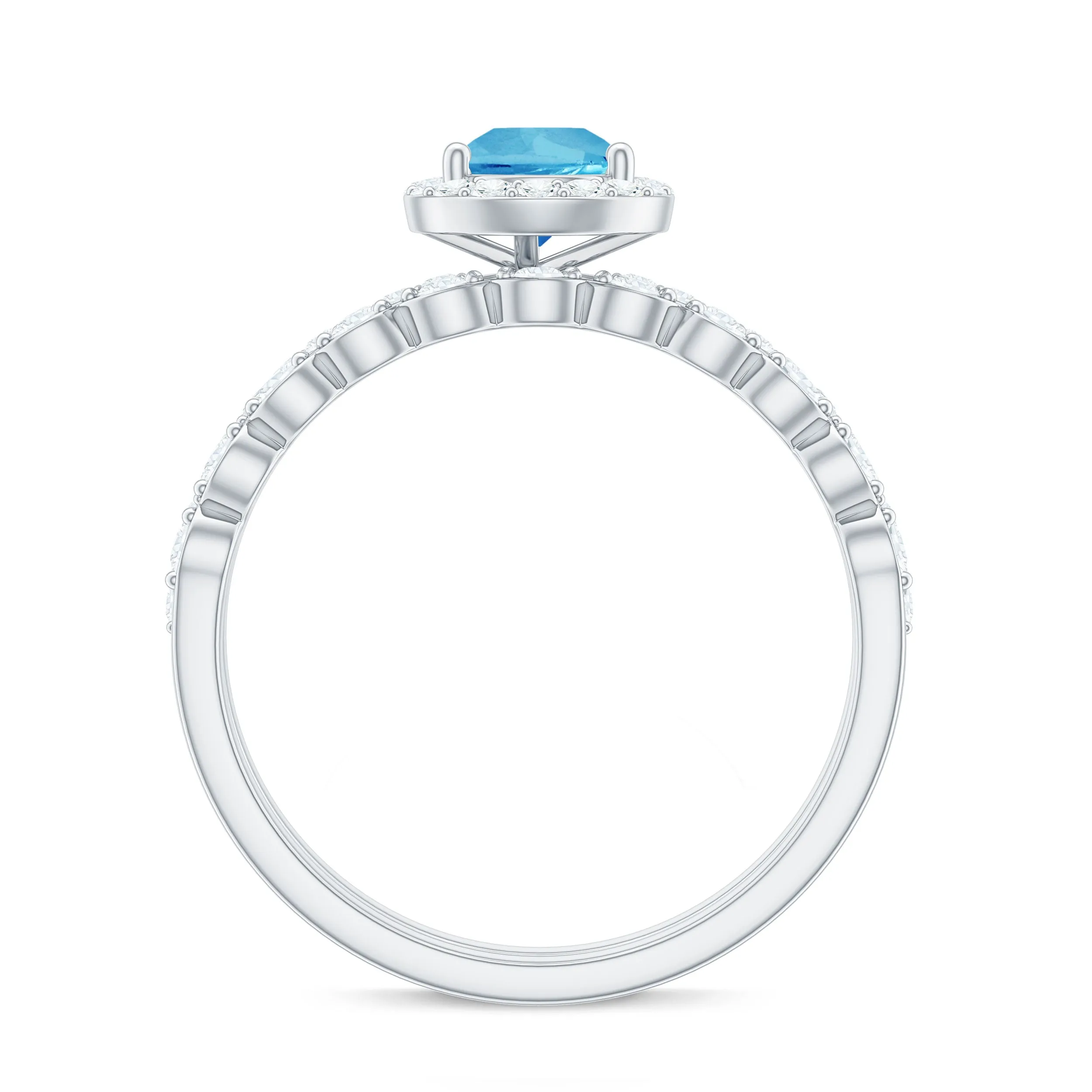 Teardrop Swiss Blue Topaz Bridal Ring Set with Diamond