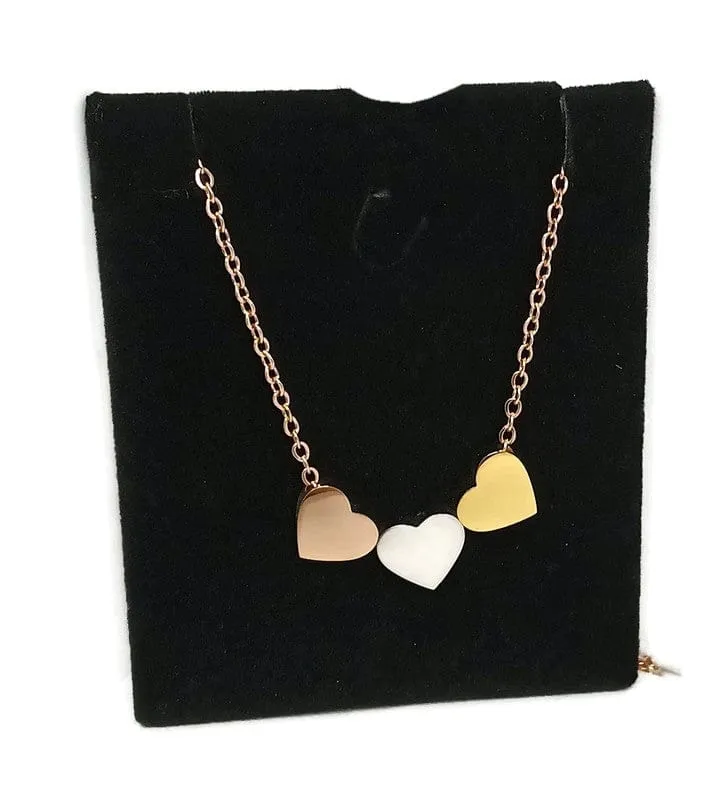 Triple Heart Necklace in Rose Gold Silver and Gold