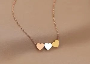 Triple Heart Necklace in Rose Gold Silver and Gold