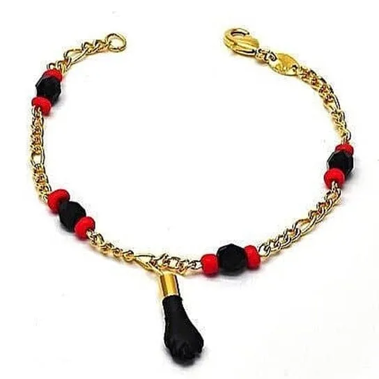 Unisex 18k Gold Filled High Polish Finish Azabachi Charm Bracelet