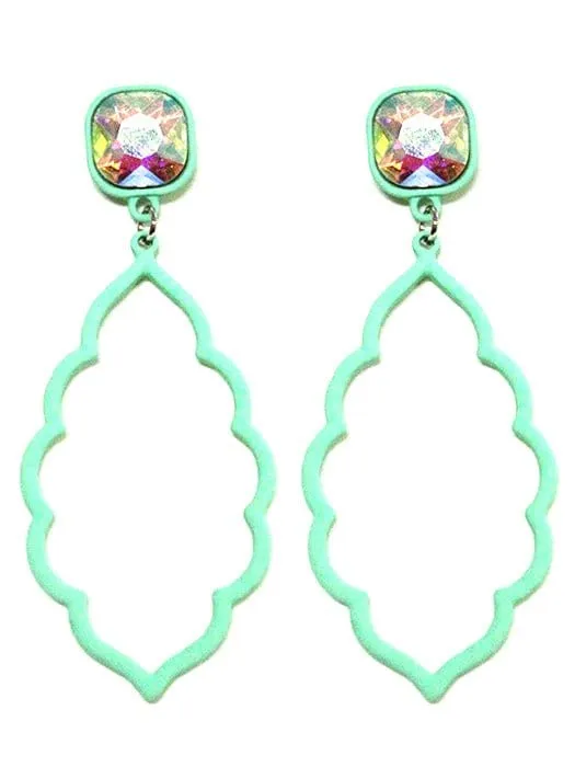 VE2881 Iridescent Post Abstract Shape Dangle Earrings