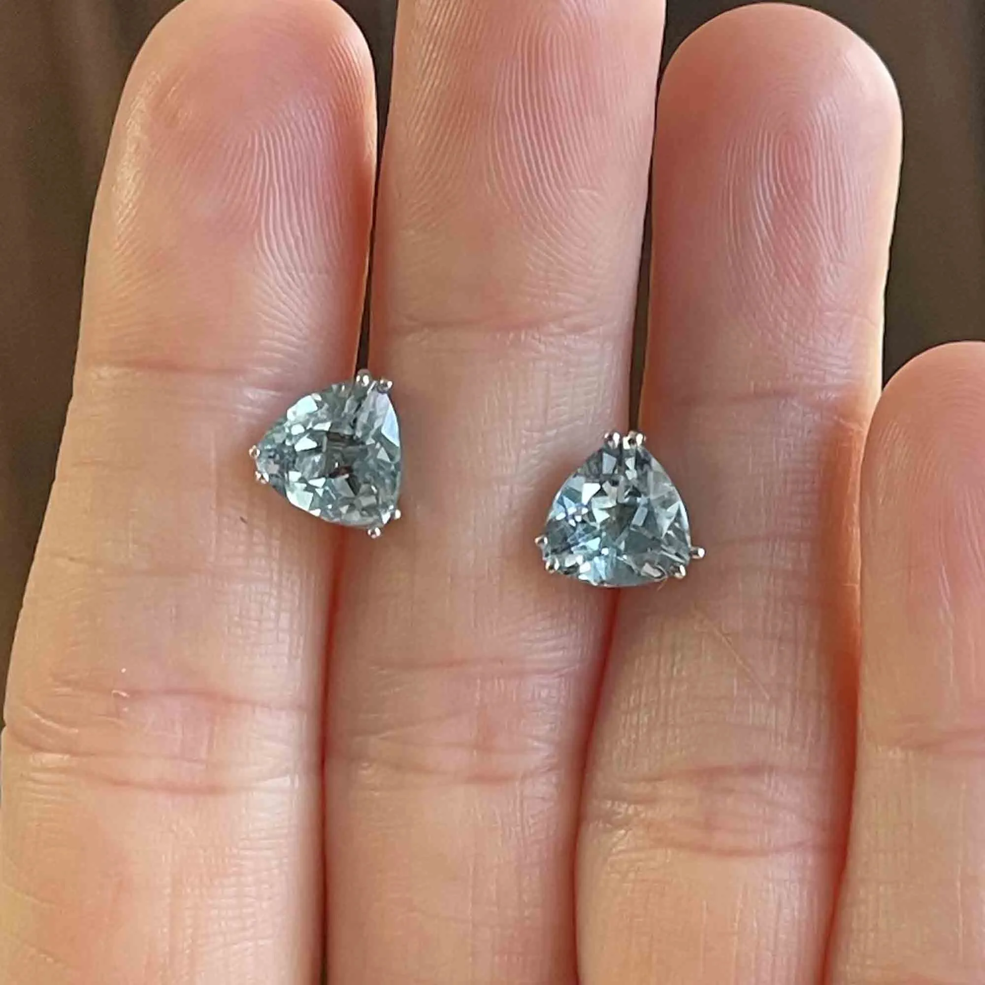 Vintage 14K White Gold Trillion Cut Aquamarine Stud Earrings