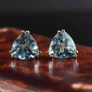 Vintage 14K White Gold Trillion Cut Aquamarine Stud Earrings