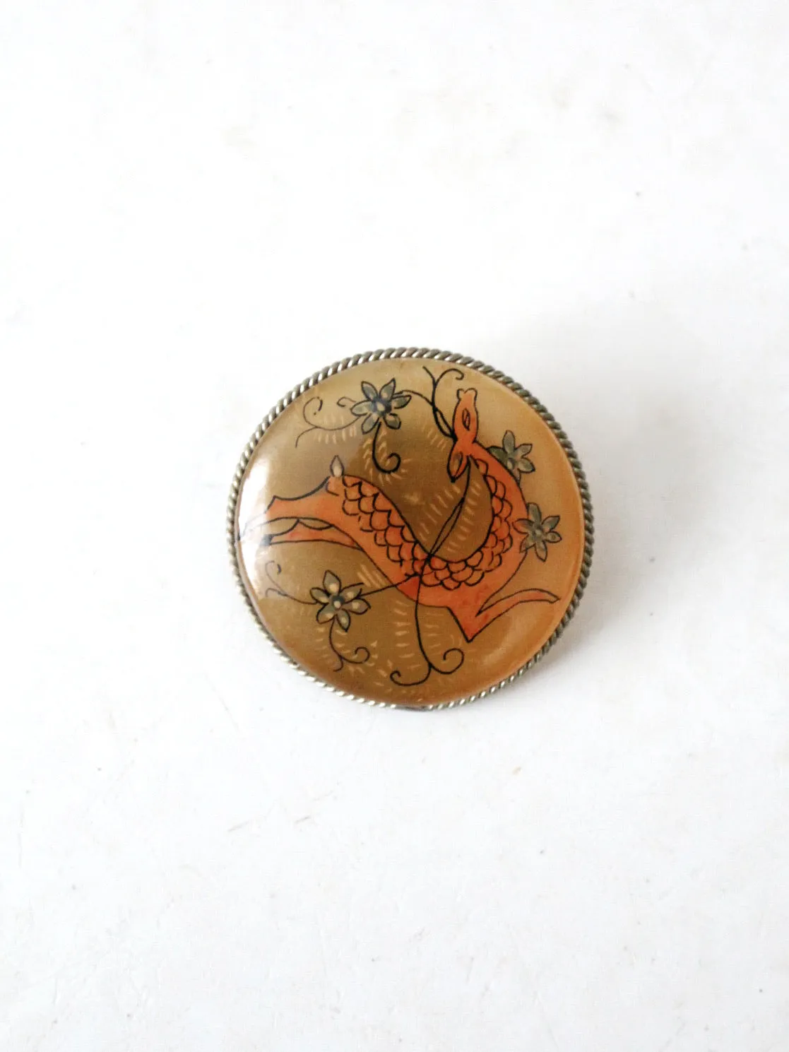 vintage hand painted deer brooch