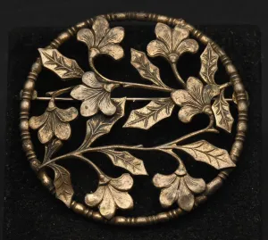 Vintage Handmade Brass Pierced Design Floral Brooch