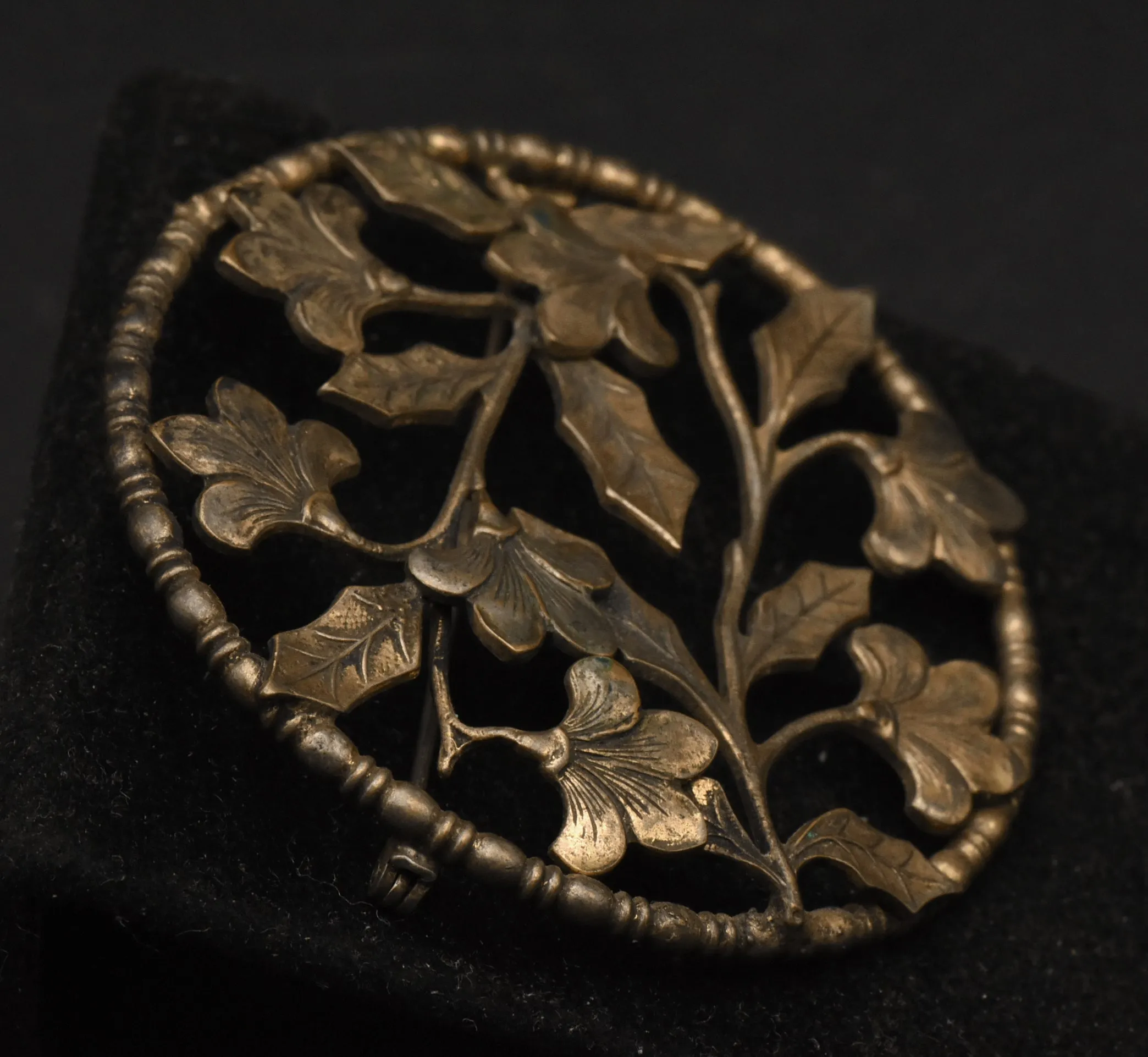 Vintage Handmade Brass Pierced Design Floral Brooch