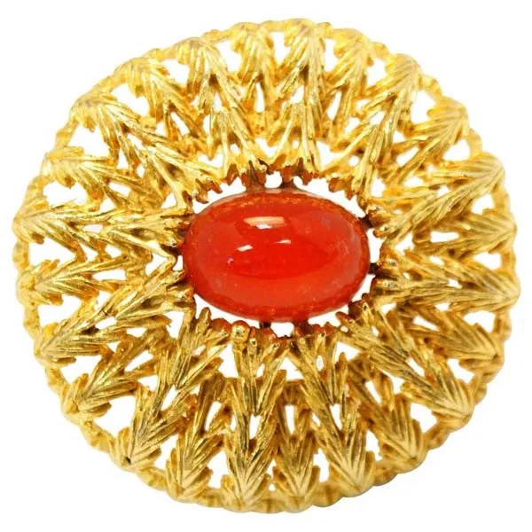 Vintage Schiaparelli Sunburst Vermillion Brooch