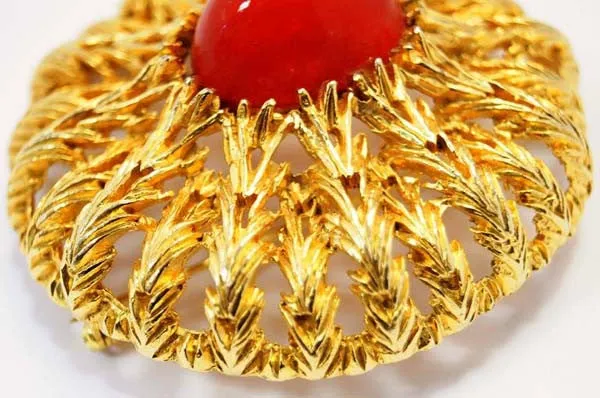 Vintage Schiaparelli Sunburst Vermillion Brooch