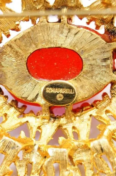 Vintage Schiaparelli Sunburst Vermillion Brooch