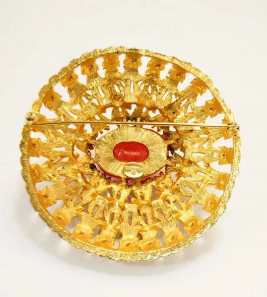 Vintage Schiaparelli Sunburst Vermillion Brooch