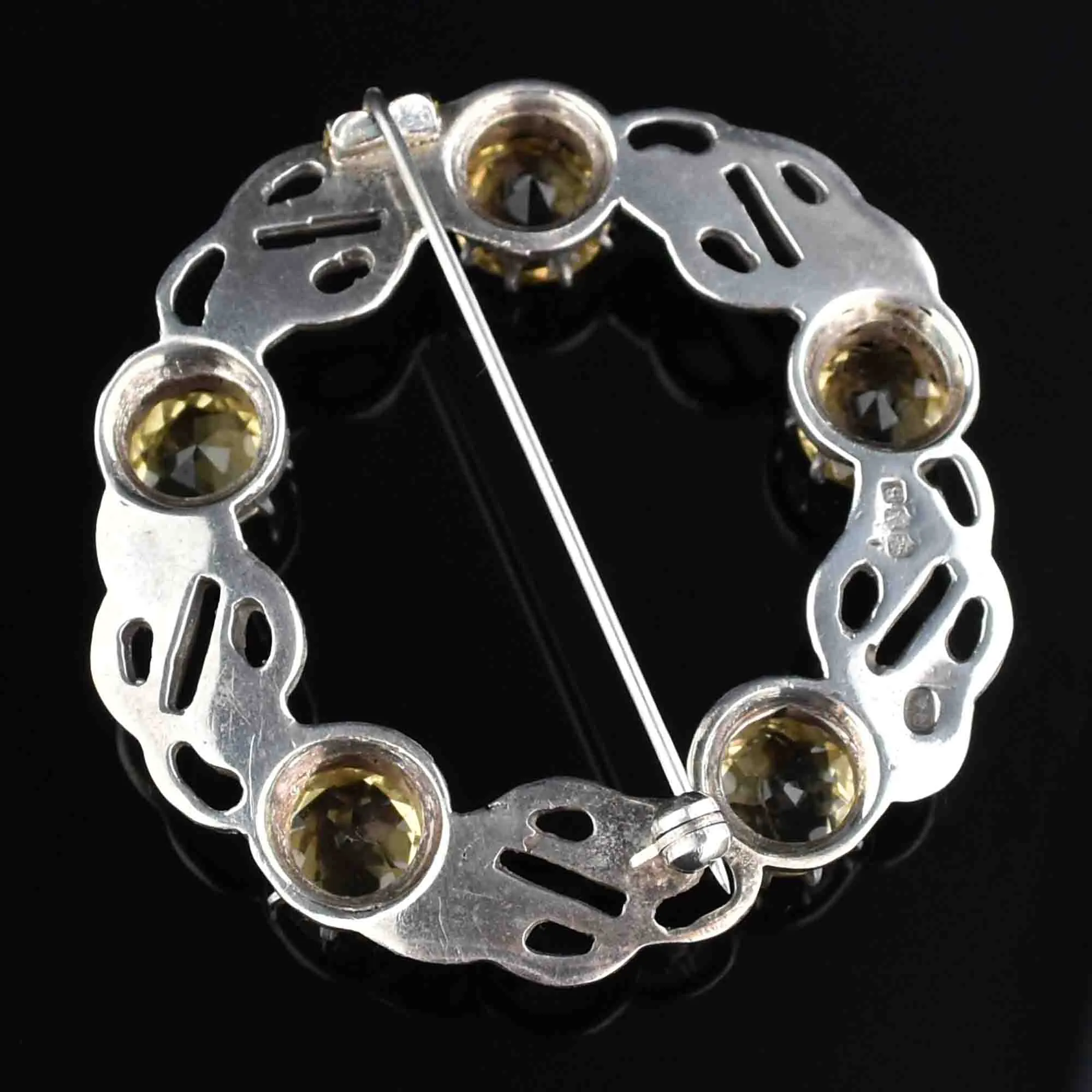 Vintage Scottish Citrine Five Stone Silver Brooch