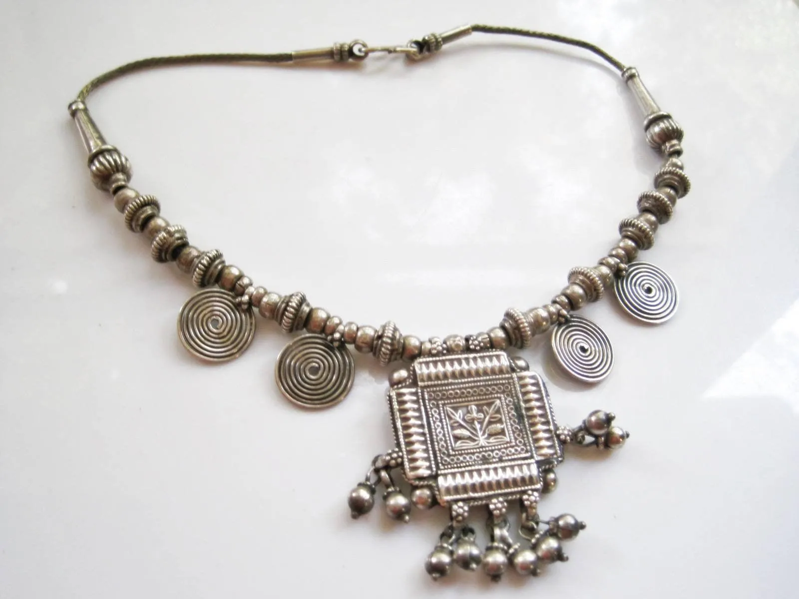 Vintage Tribal Silver Rajasthan Indian Choker Necklace