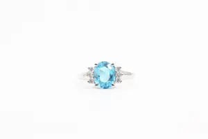 White Gold Oval Blue Topaz Ring