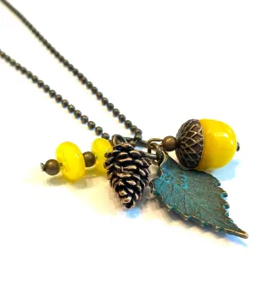 Yellow Glass Acorn Necklace