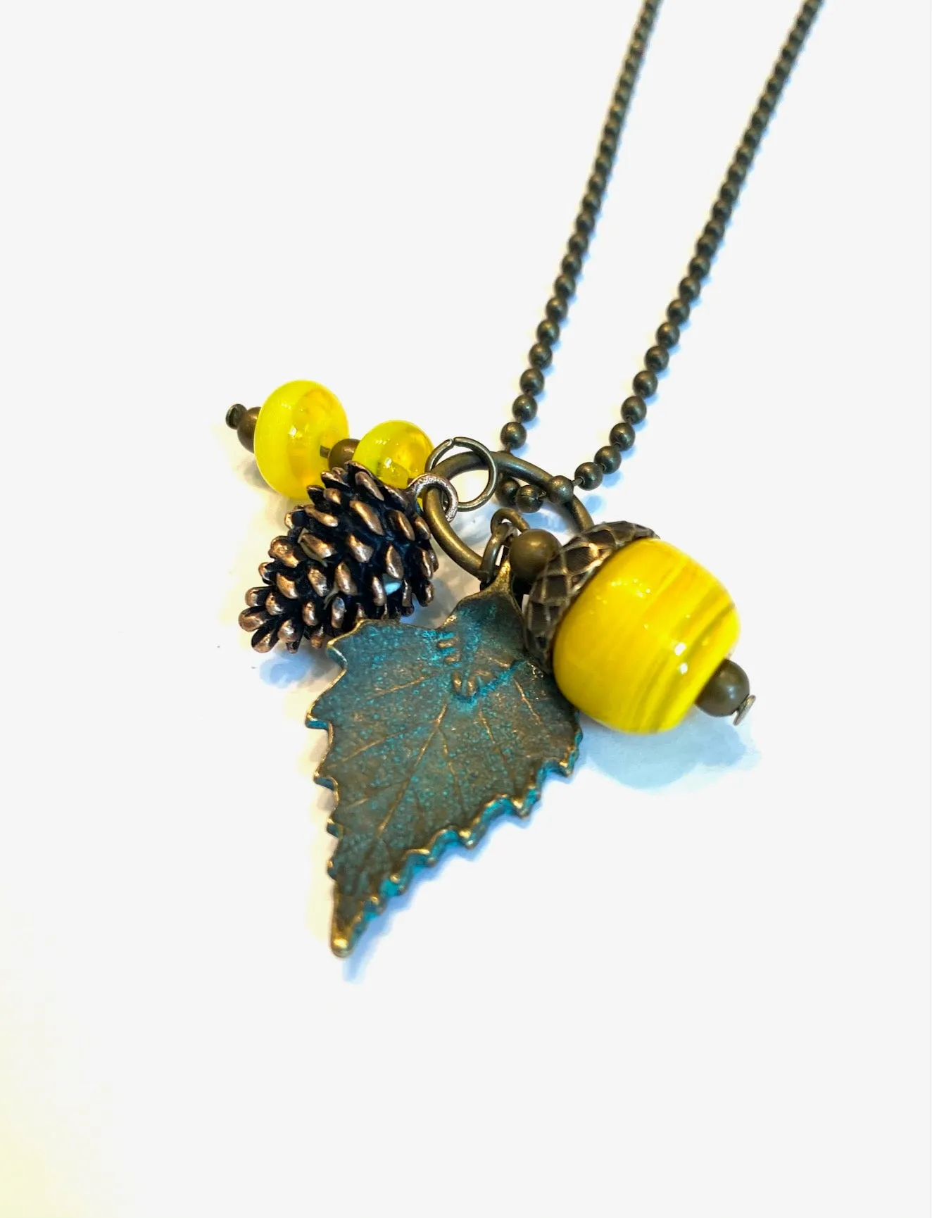 Yellow Glass Acorn Necklace