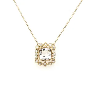 YG White Topaz & Bezel Set Diamond Pendant