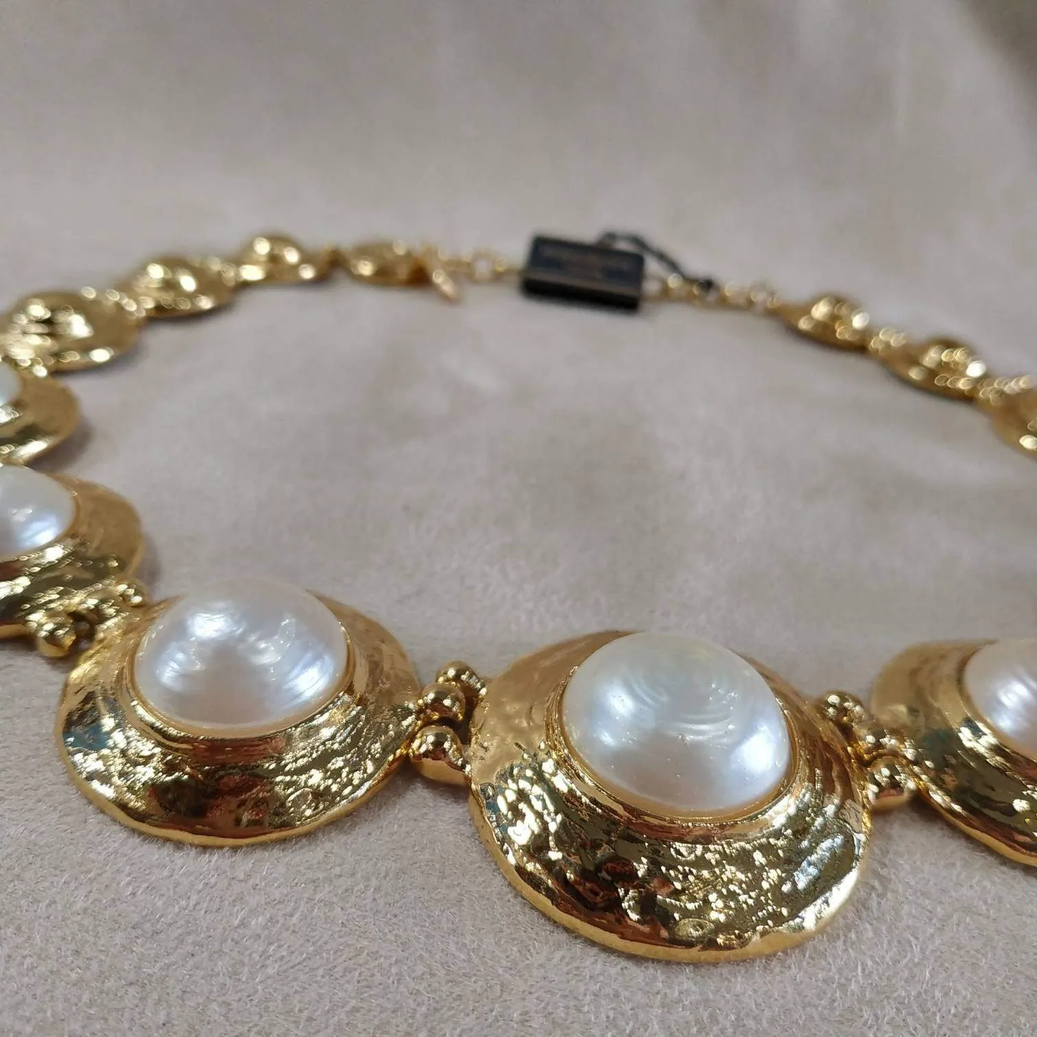 Yves Saint Laurent Vintage statement gold pearl necklace