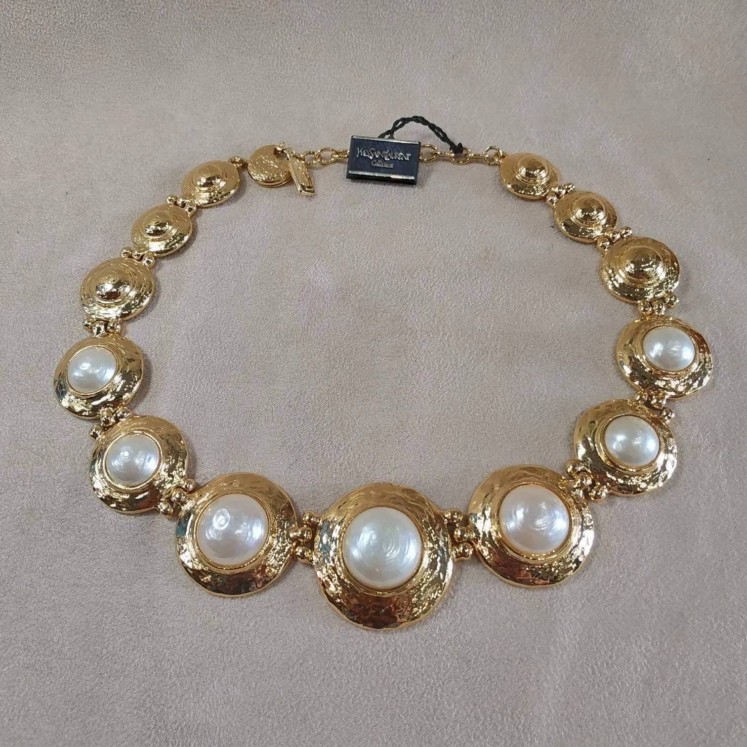 Yves Saint Laurent Vintage statement gold pearl necklace