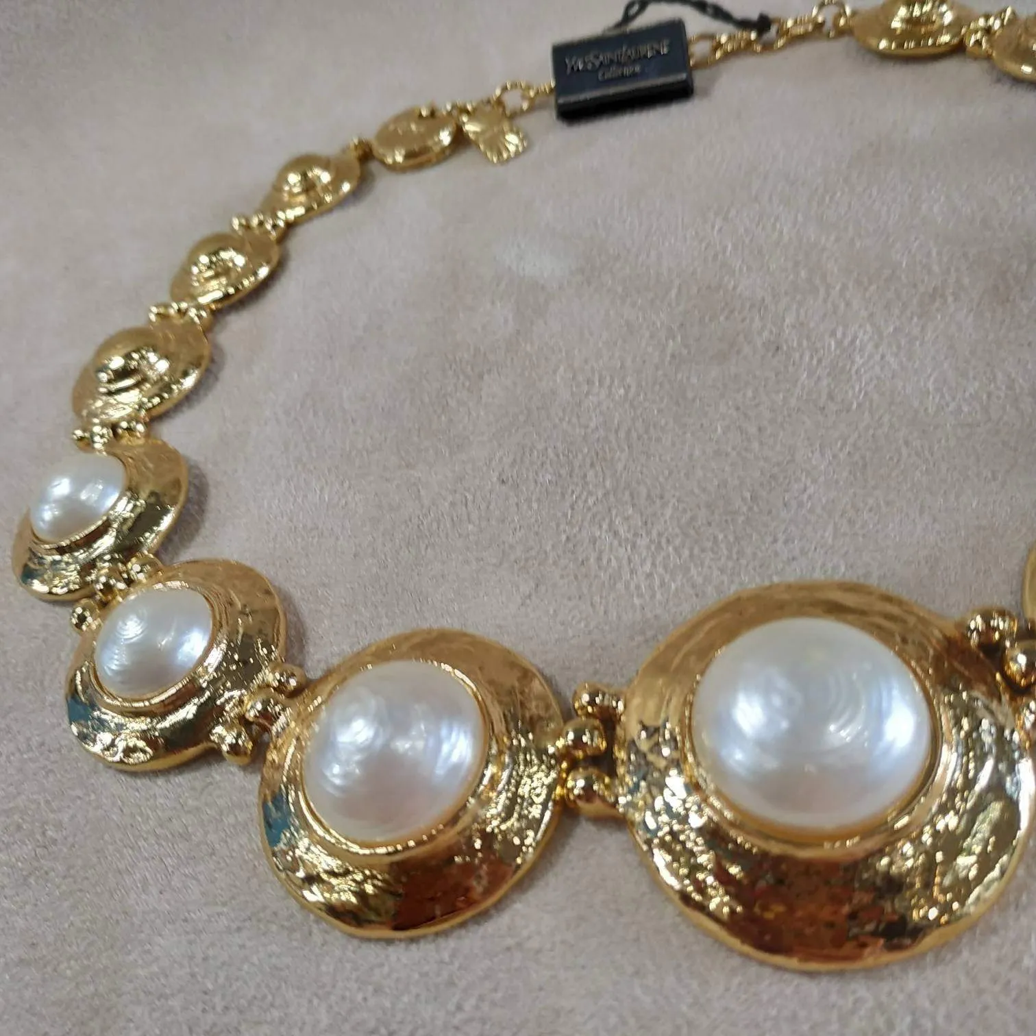 Yves Saint Laurent Vintage statement gold pearl necklace