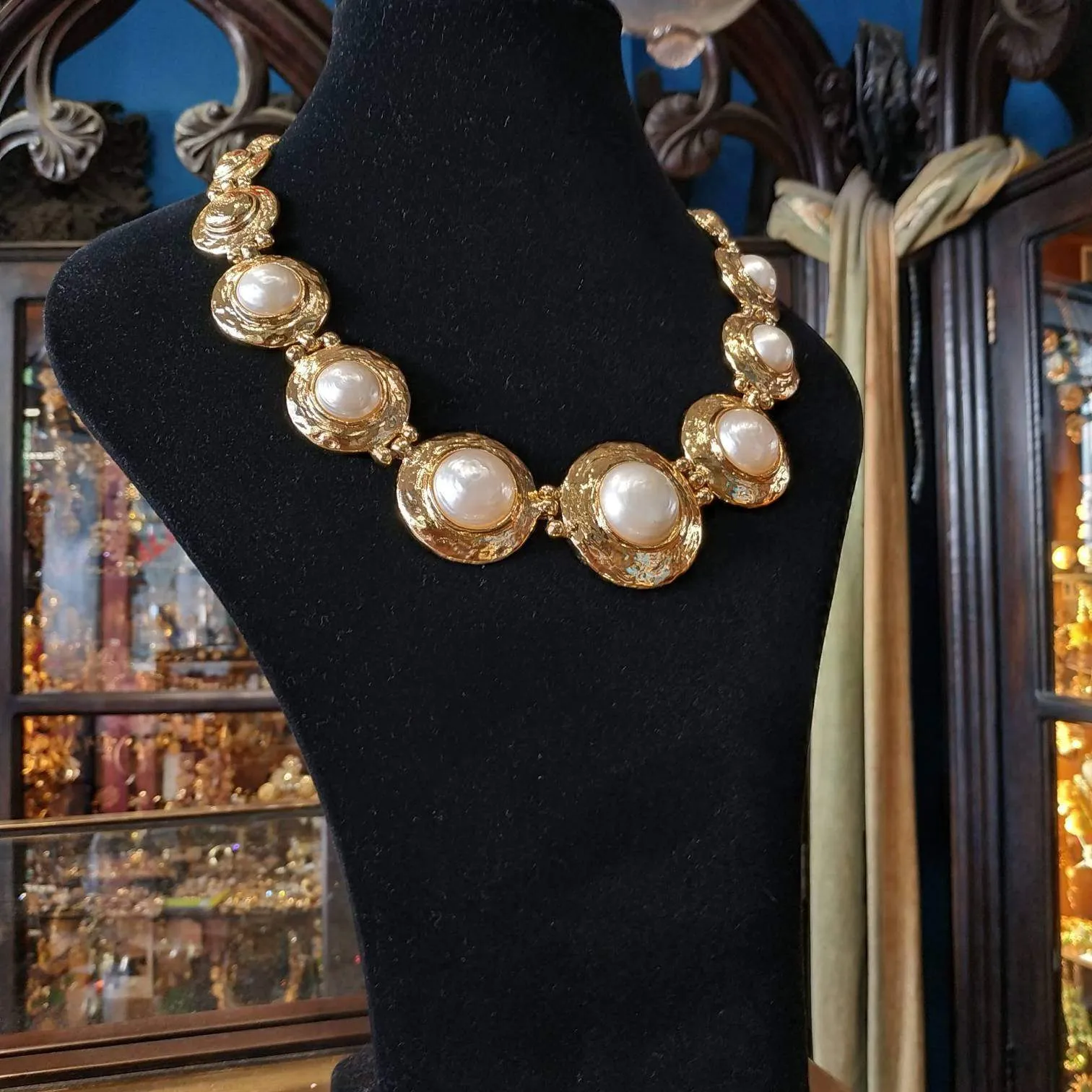 Yves Saint Laurent Vintage statement gold pearl necklace