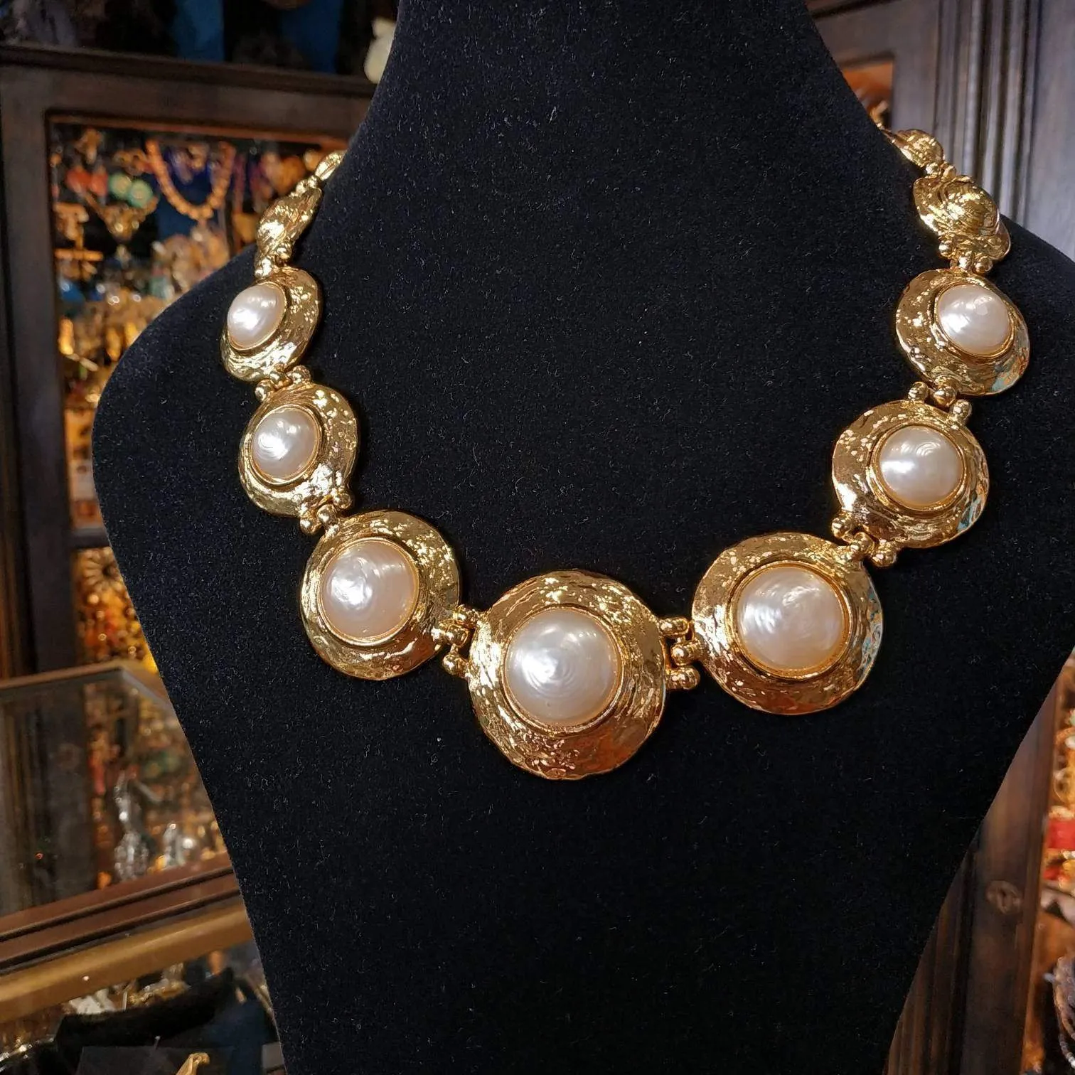 Yves Saint Laurent Vintage statement gold pearl necklace